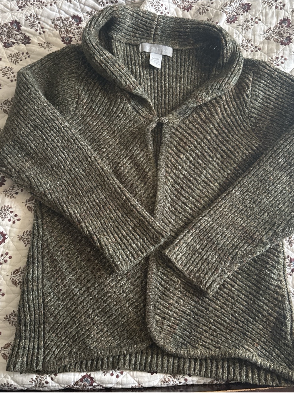 Modern Soul Olive Green Shawl-Collar Ribbed Cardigan